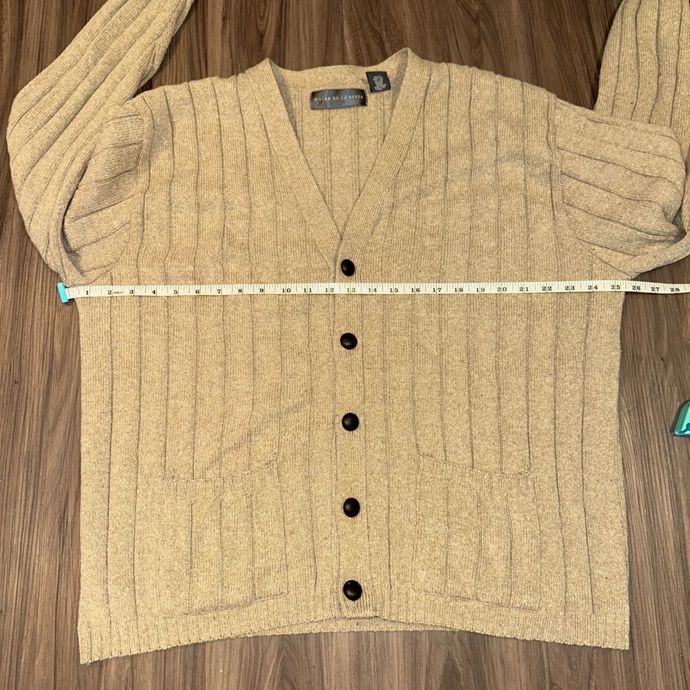Oscar de la Renta Mens‎ Tan Ribbed Knit Button Front Cardigan Sweater XXL - Picture 6 of 7